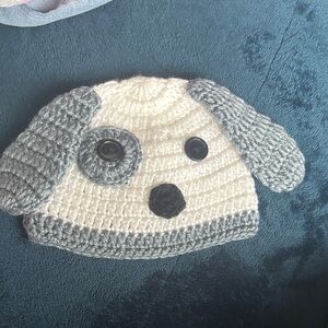 Charming Crochet Puppy Hat in Gray and White SET